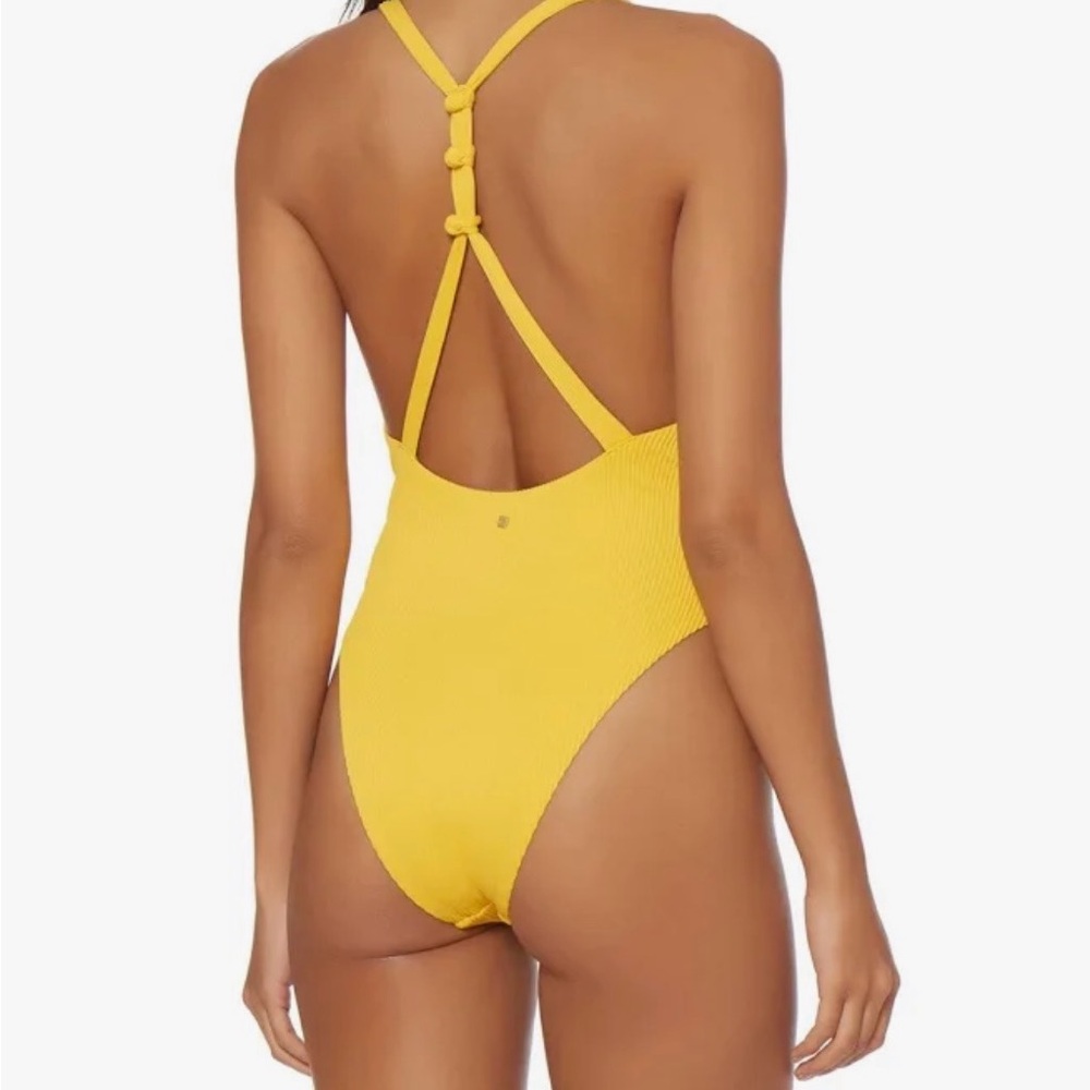 Dolce Vita YELLOW Plunge one piece swim ribbed strap back -Medium NEW